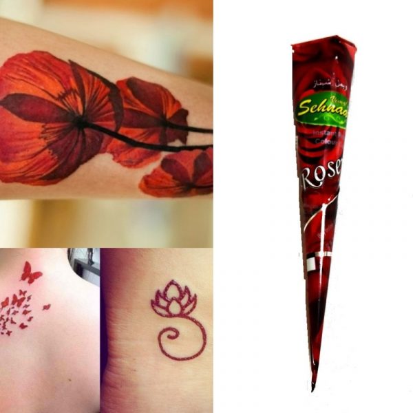 Tatuaj temporar Henna Kajal instant, Con Culoarea Rosu intens, 25g