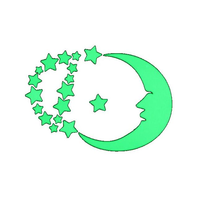 Sticker fosforescent cu luna si stele pentru intrerupator/priza, 14x15cm, culoare verde