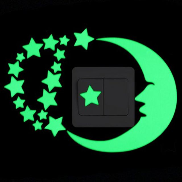 Sticker fosforescent cu luna si stele pentru intrerupator/priza, 14x15cm, culoare verde - imagine 2