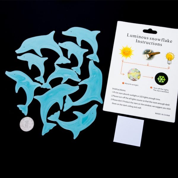 Set 9 stickere fosforescente cu delfini, autoadezive, diferite dimensiuni, culoare albastru