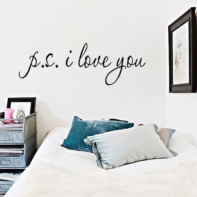 Sticker decorativ cu mesaj, PS I Love You, 15x57 cm, culoare negru - imagine 2