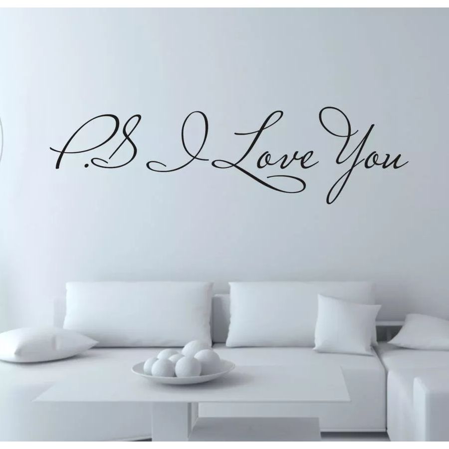 Sticker decorativ cu mesaj, PS I Love You, 15x57 cm, culoare negru - imagine 4