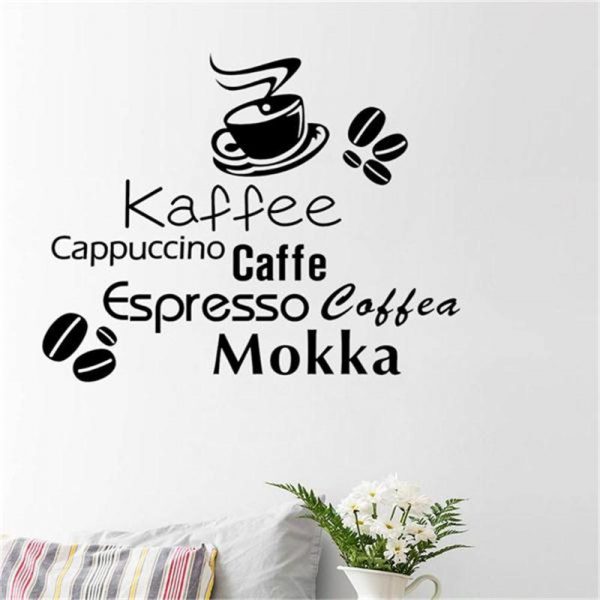 Autocolant de perete, Coffee cu ceasca si boabe de cafea, 38×57 cm, culoare negru