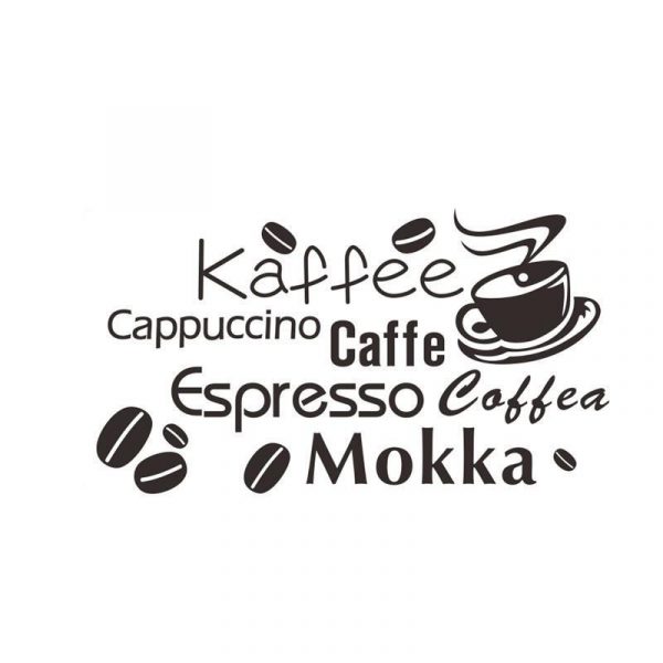 Autocolant de perete, Coffee cu ceasca si boabe de cafea, 38×57 cm, culoare negru