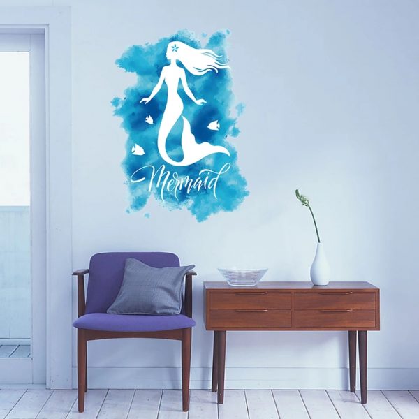 Autocolant de perete Mermaid, 50×70 cm, culoare albastru