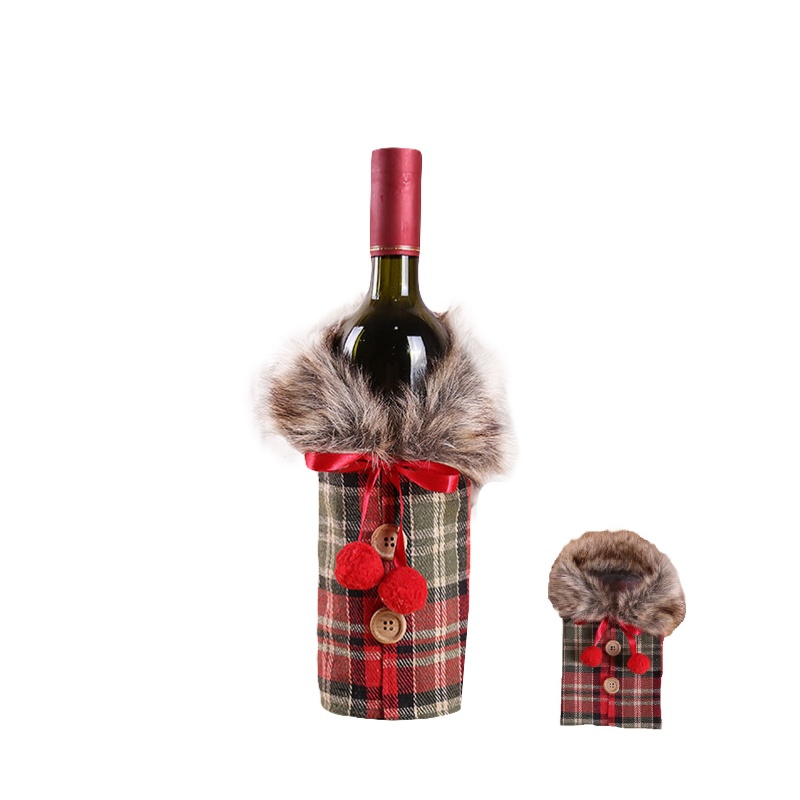 Husa pentru sticla de vin din material textil cu fundita rosie, 1 buc - imagine 4