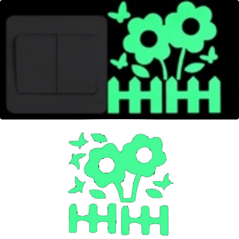 Sticker fosforescent, Gardulet cu flori si fluturasi, pentru intrerupator sau priza, 10x10cm, culoare verde - imagine 3