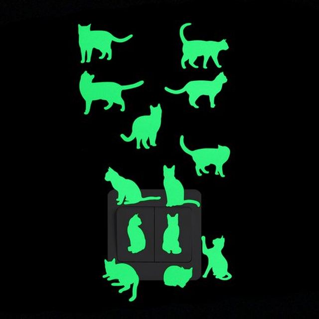 Sticker fosforescent cu pisici, pentru priza/intrerupator, culoare verde - imagine 2