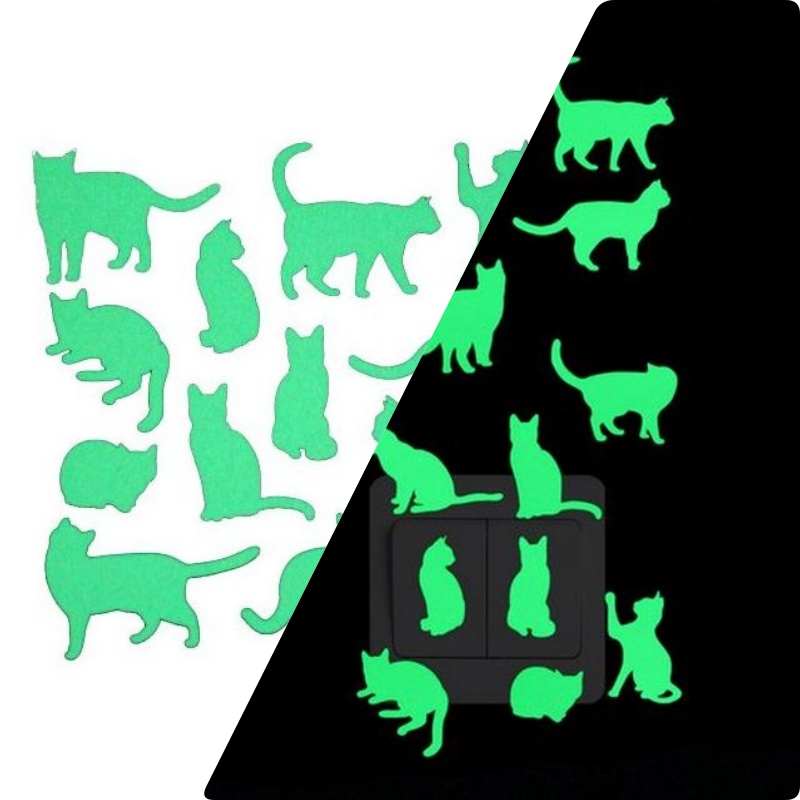 Sticker fosforescent cu pisici, pentru priza/intrerupator, culoare verde - imagine 3