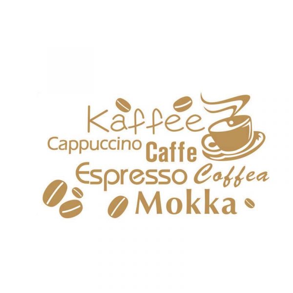 Autocolant de perete, Coffee cu ceasca si boabe de cafea, 38×57 cm, culoare maro
