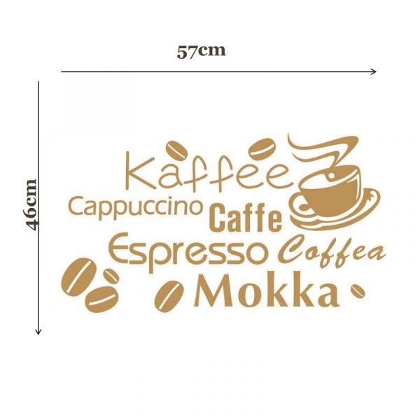 Autocolant de perete, Coffee cu ceasca si boabe de cafea, 38×57 cm, culoare maro