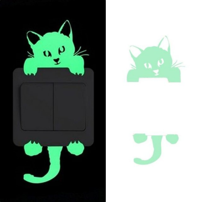 Sticker fosforescent cu pisica, pentru intrerupator/priza, 10x10 cm, culoare verde - imagine 3