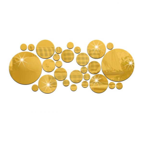 Stickere decorative rotunde din oglinda acrilica, 21×52 cm, 28 buc, auriu