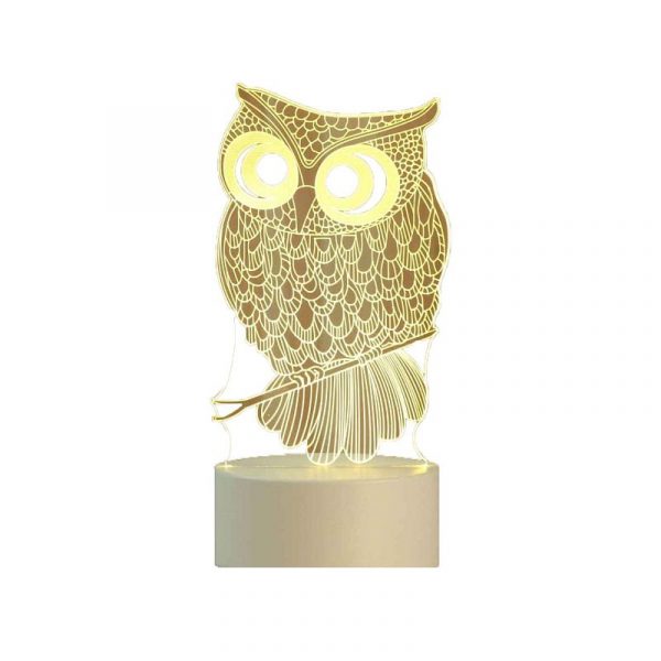 Lampa De Veghe 3D LED model Bufnita, din acril, cu alimentare USB