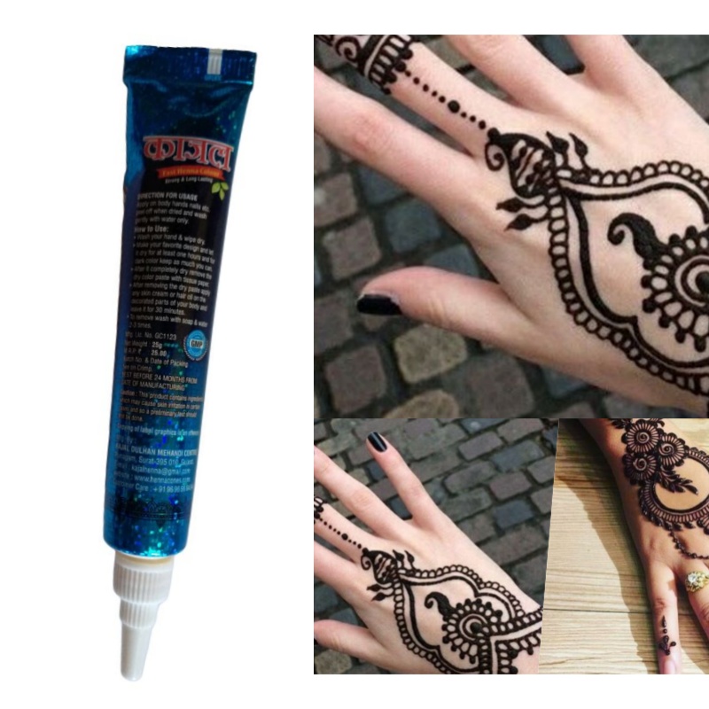 Tatuaje temporare Henna Kajal instant, Tub Culoarea Negru, 25g, 12 bucati/set - imagine 4
