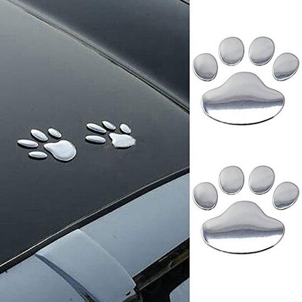 Set 2 Stickere Labute catel 3D, pentru perete sau auto, 6×6 cm, argintiu