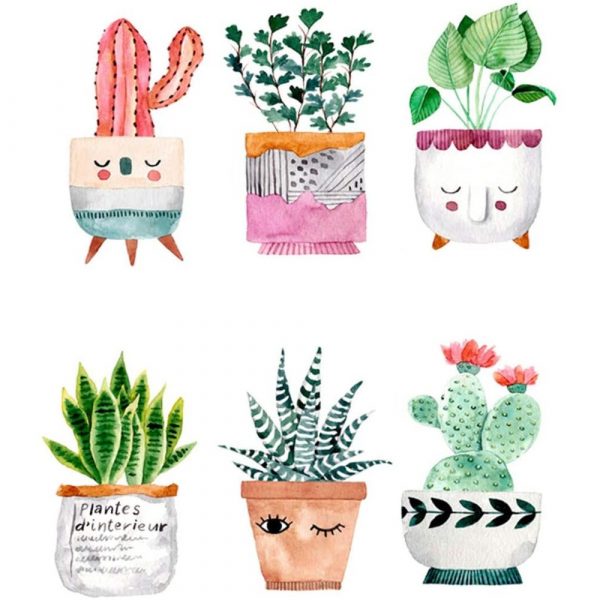 Set 6 Stickere decorative model Ghivece cu flori, 21×14.8 cm, multicolor