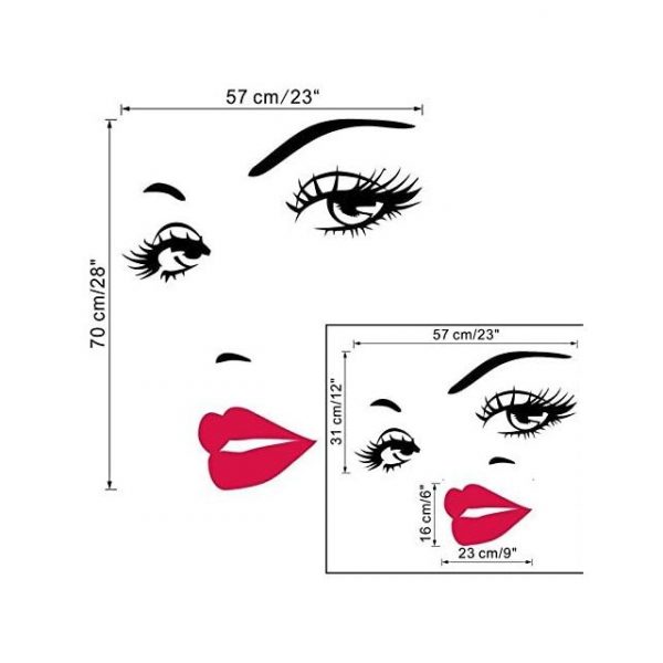 Sticker decorativ, model ochi si buze femeie, 57×70 cm, negru/rosu