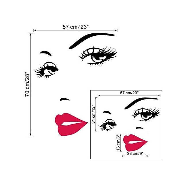 Sticker decorativ, model ochi si buze femeie, 57x70 cm, negru/rosu - imagine 2