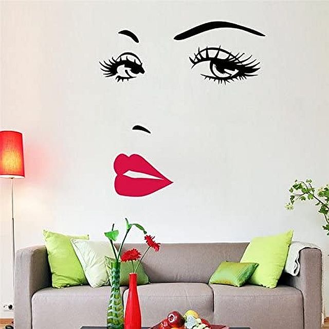 Sticker decorativ, model ochi si buze femeie, 57x70 cm, negru/rosu - imagine 3