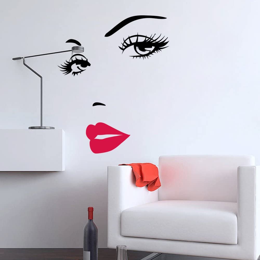 Sticker decorativ, model ochi si buze femeie, 57x70 cm, negru/rosu - imagine 4
