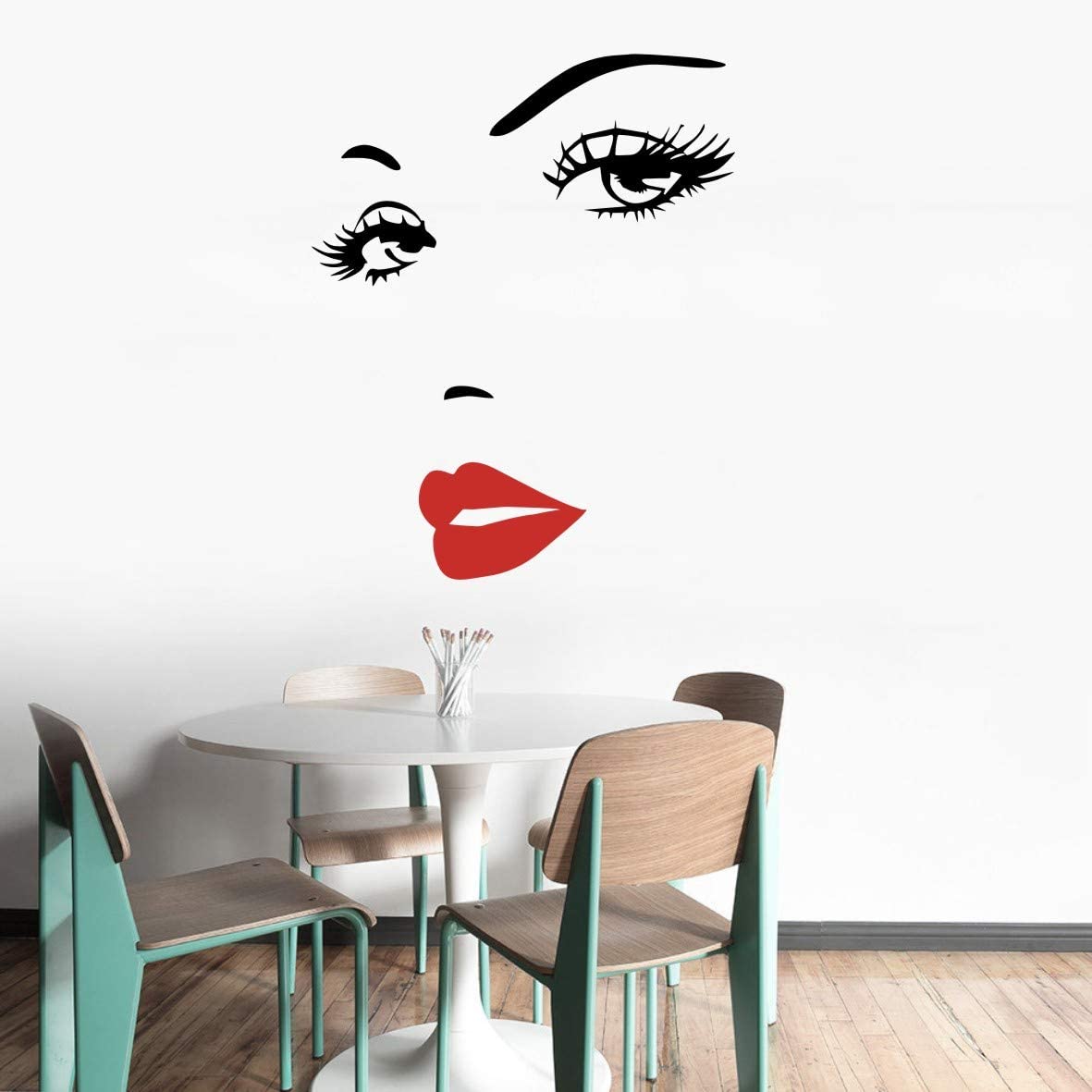 Sticker decorativ, model ochi si buze femeie, 57x70 cm, negru/rosu - imagine 5