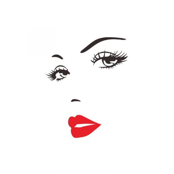 Sticker decorativ, model ochi si buze femeie, 57×70 cm, negru/rosu