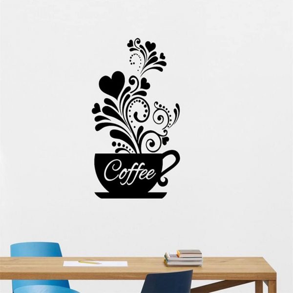 Sticker decorativ, model Ceasca cu cafea, 26.5 x 42 cm, culoare negru