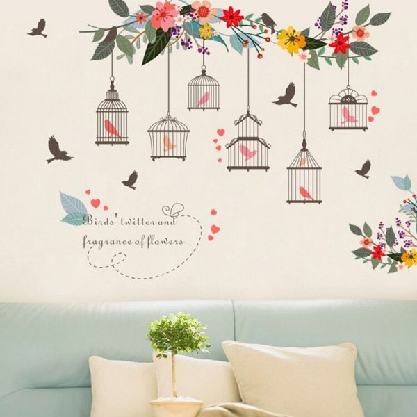 Sticker decorativ Colivii si pasari zburatoare, 30×90 cm, multicolor