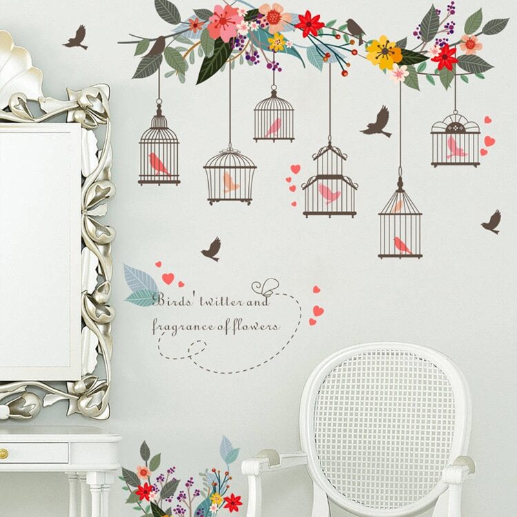 Sticker decorativ Colivii si pasari zburatoare, 30x90 cm, multicolor - imagine 3