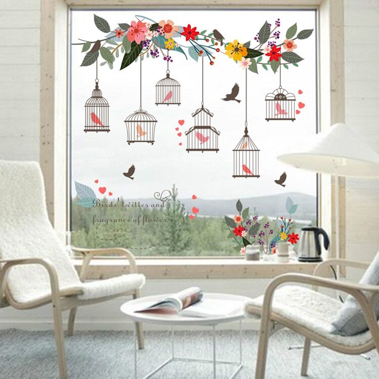 Sticker decorativ Colivii si pasari zburatoare, 30x90 cm, multicolor - imagine 5