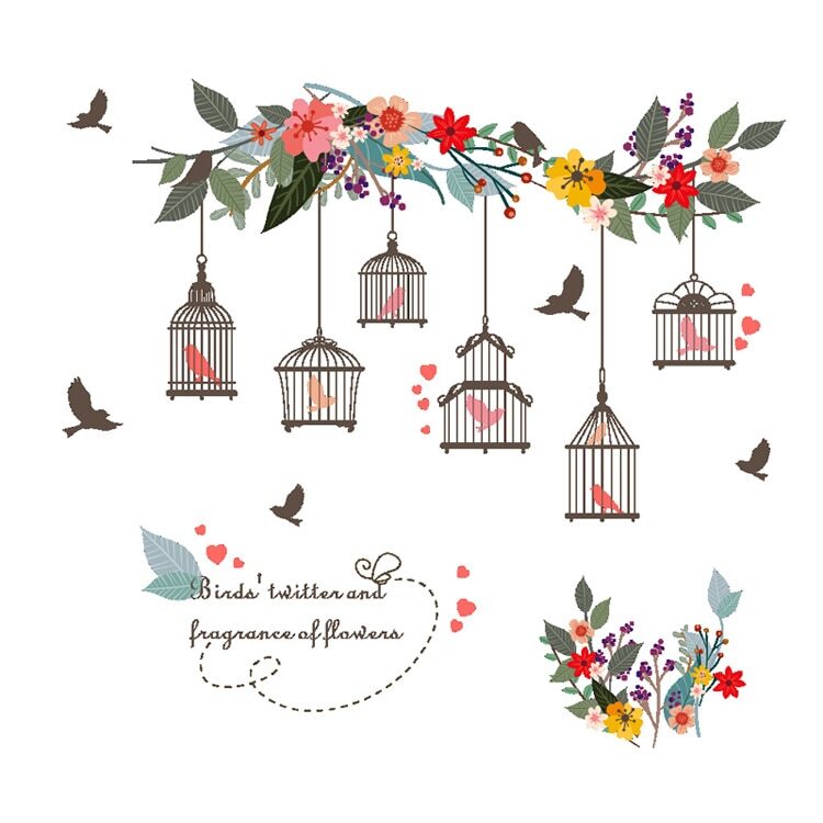Sticker decorativ Colivii si pasari zburatoare, 30x90 cm, multicolor