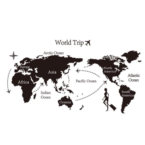 Sticker decorativ Harta lumii World Trip, 60×90 cm, culoare negru