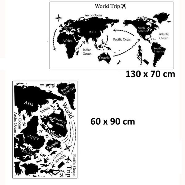 Sticker decorativ Harta lumii World Trip, 60×90 cm, culoare negru
