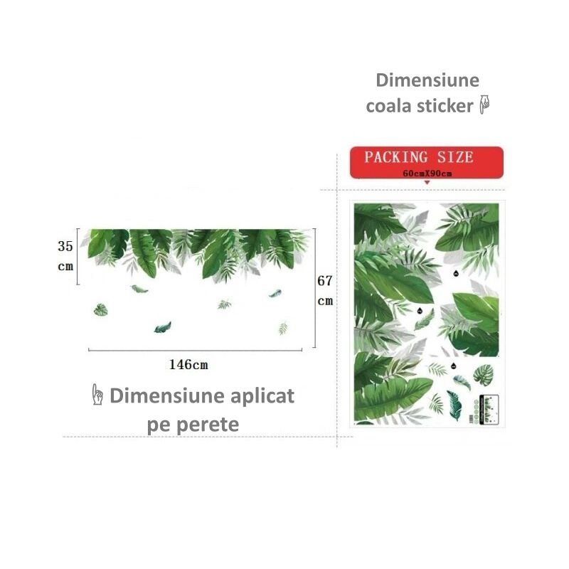 Sticker decorativ Frunze de palmier, 67x146cm, culoare verde - imagine 5