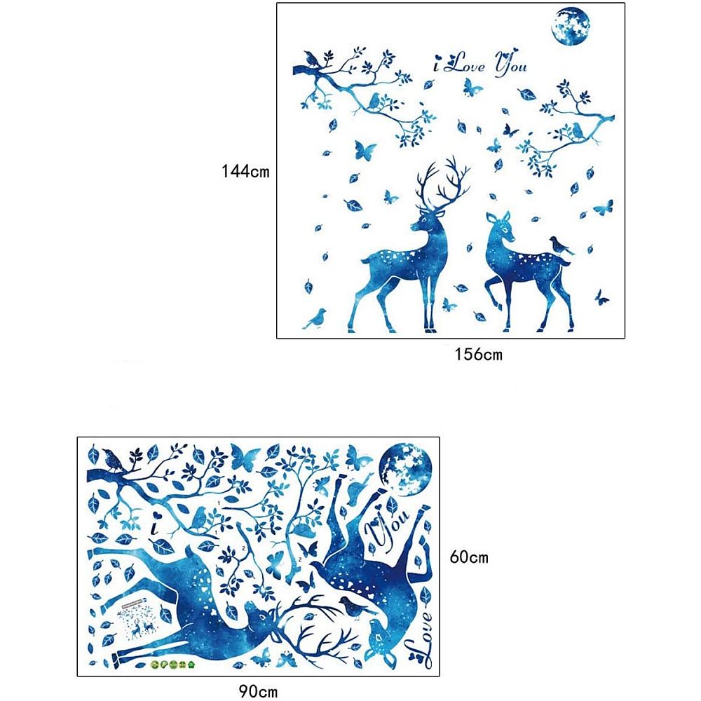 Autocolant decorativ de perete cu cerb, caprioara si copaci pentru camera copiilor, 144x156cm, culoare albastru - imagine 4