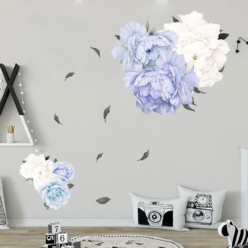 Sticker decorativ Bujori 3D, 40x60 cm, culoare albastru/alb - imagine 3