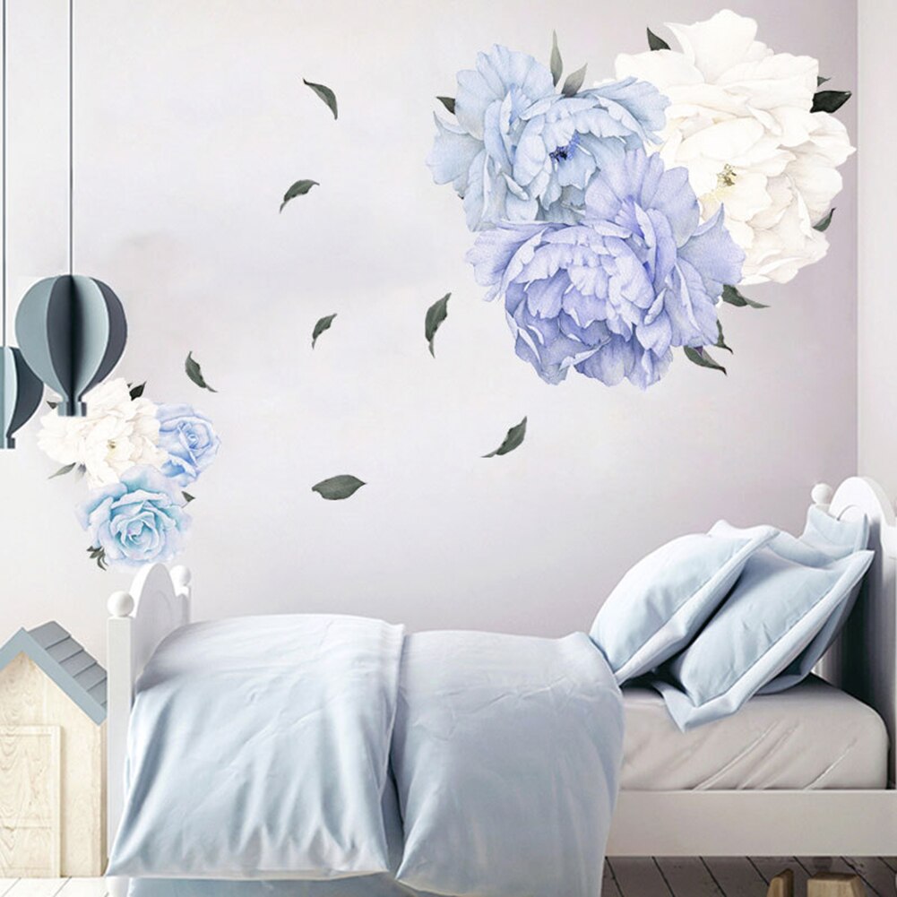 Sticker decorativ Bujori 3D, 40x60 cm, culoare albastru/alb - imagine 4