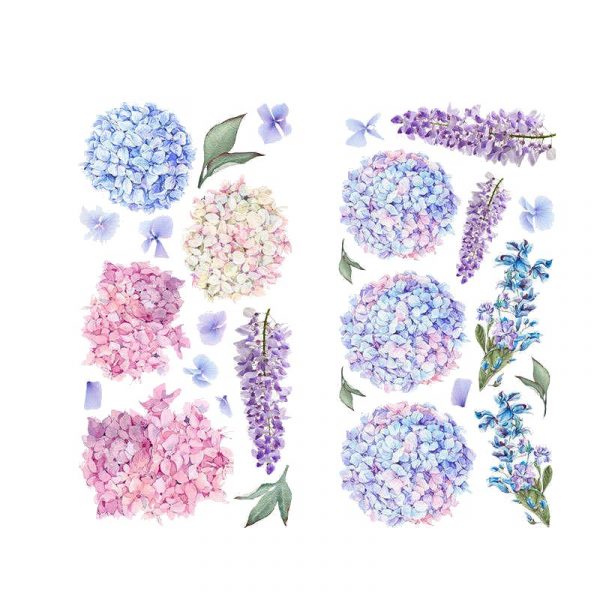 Sticker decorativ floral cu Lavanda si Hortensie, 60×30 cm, multicolor