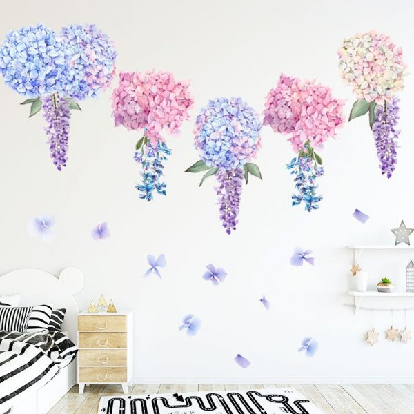 Sticker decorativ floral cu Lavanda si Hortensie, 60×30 cm, multicolor
