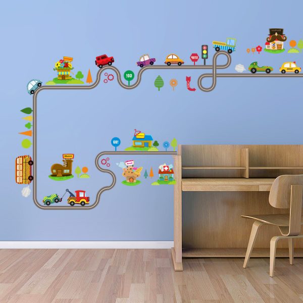 Sticker decorativ 3D cu masinute pentru camera copiilor, 30×90 cm, multicolor