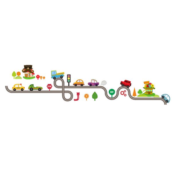 Sticker decorativ 3D cu masinute pentru camera copiilor, 30×90 cm, multicolor