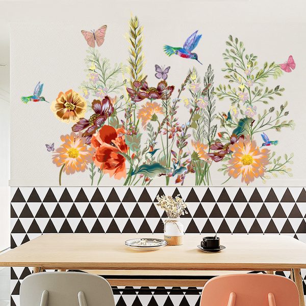 Sticker floral cu pasari Colibri si fluturi, 55×75 cm, multicolor