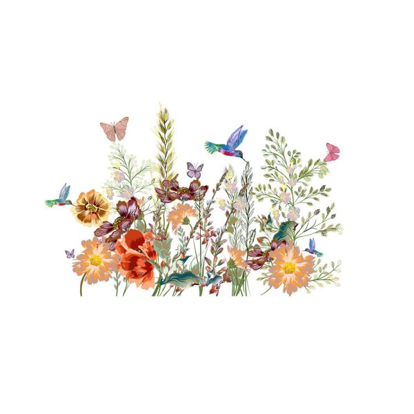 Sticker floral cu pasari Colibri si fluturi, 55×75 cm, multicolor