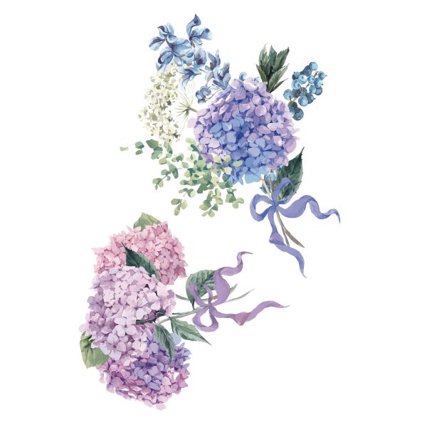 Sticker floral 3D Hortensii mov/albastru, 25×30 cm