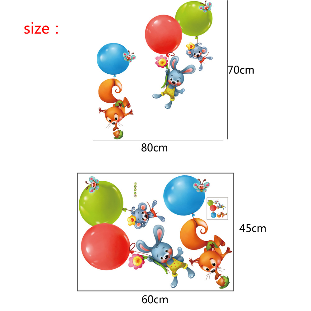 Sticker decorativ 3D pentru camera copiilor cu animalute si baloane colorate, 45x60cm, multicolor - imagine 5