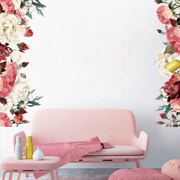 Sticker decorativ floral cu Bujori multicolori 3D, 45×60 cm