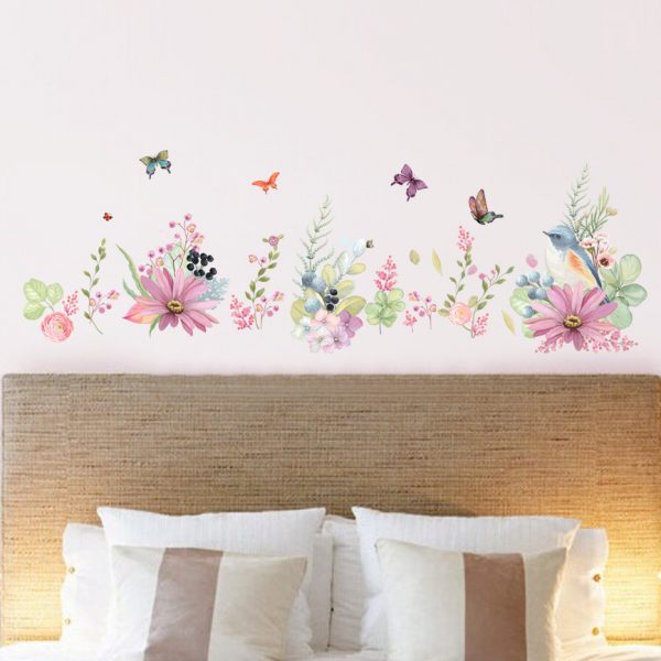 Sticker decorativ cu motive florale si fluturi, 60×90 cm, multicolor