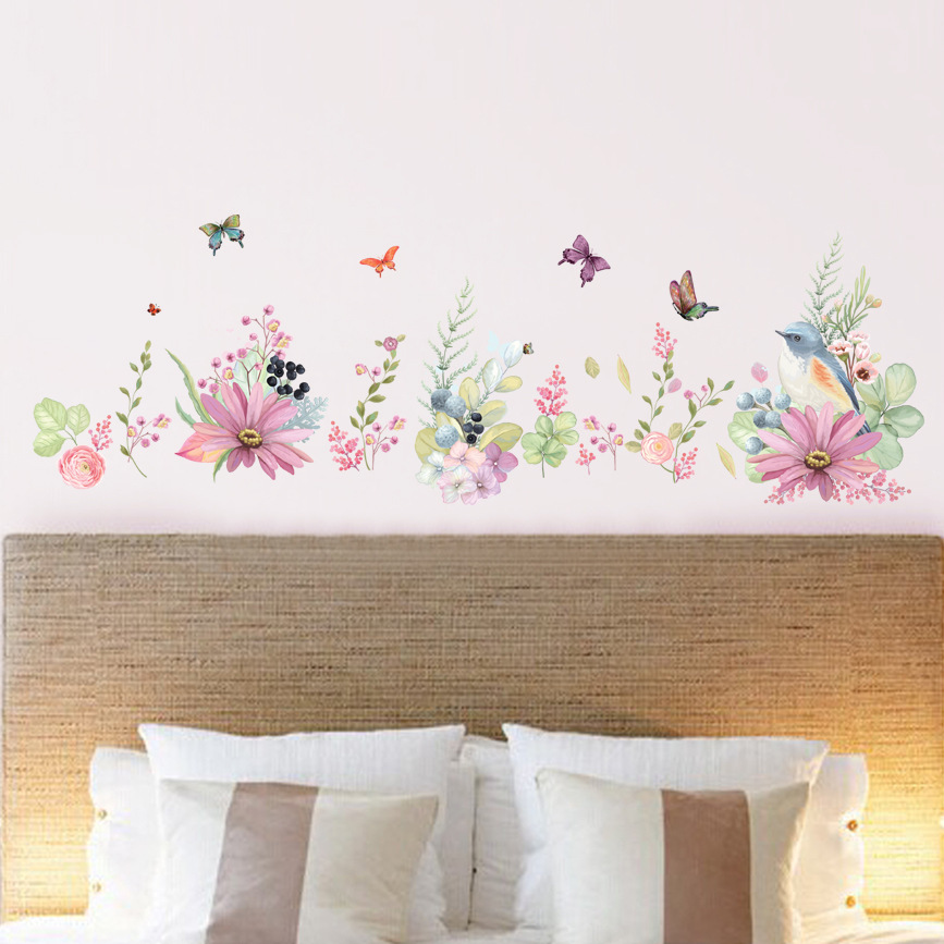 Sticker decorativ cu motive florale si fluturi, 60x90 cm, multicolor - imagine 2
