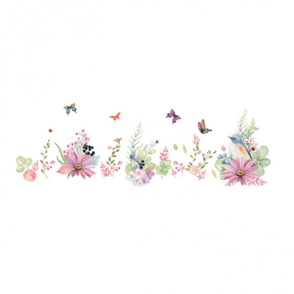 Sticker decorativ cu motive florale si fluturi, 60×90 cm, multicolor